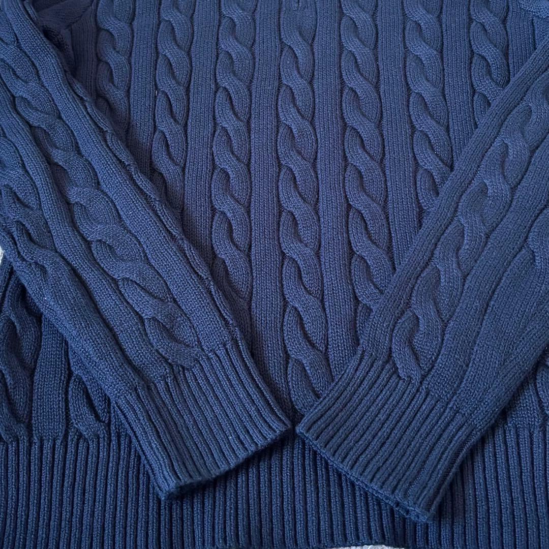 【希少✨】ポロラルフローレン　ケーブルニット　ハーフジップ　紺　大人気　刺繍　S