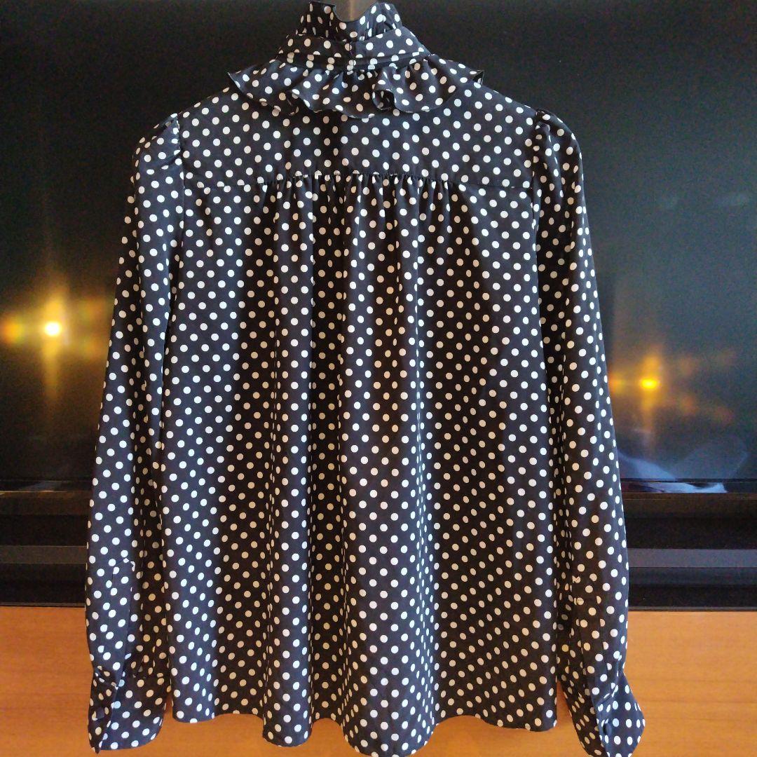 極美品 LOULOU WILLOUGHBY デシンドットフリルボウタイブラウス黒