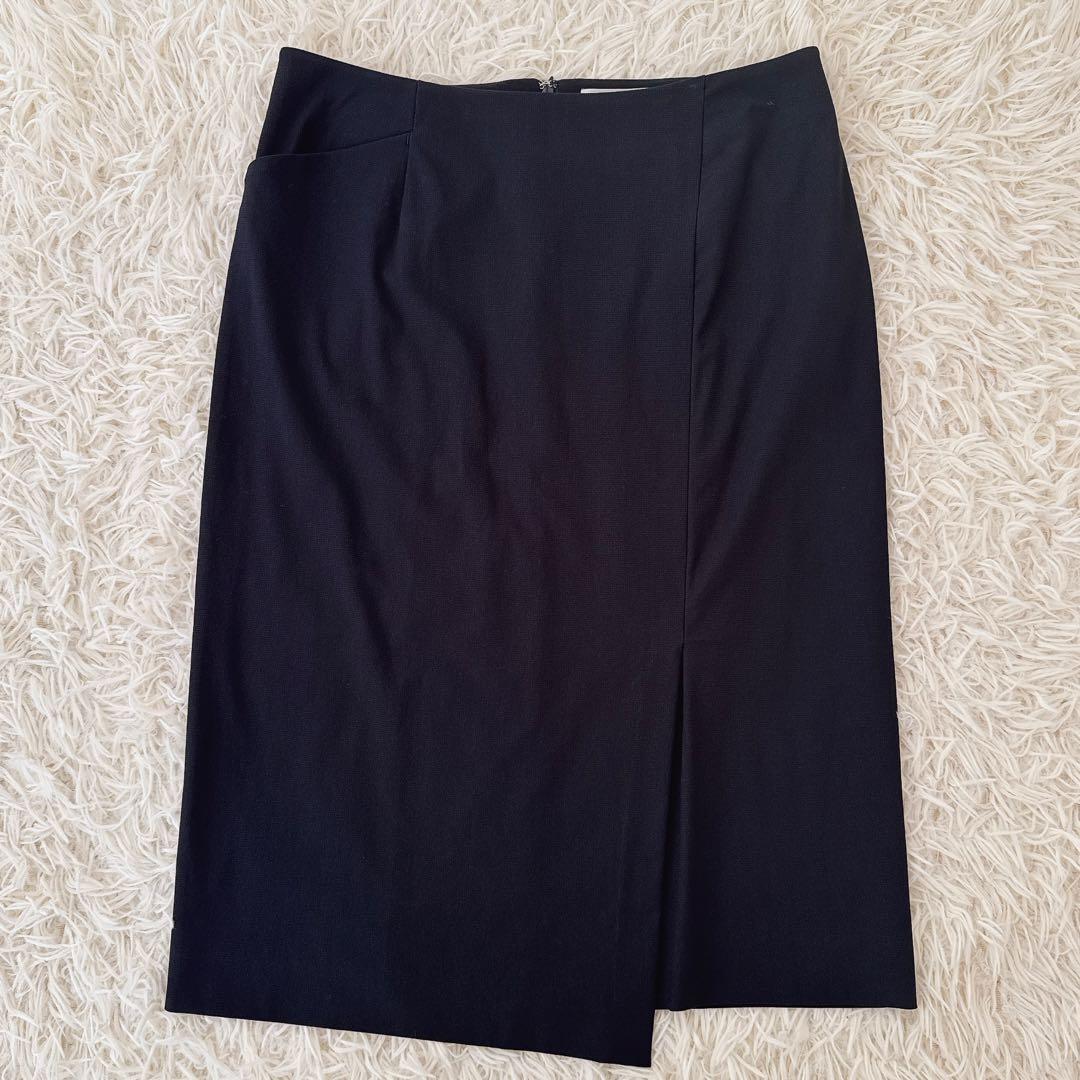 大きいサイズ13✨ケイミー ノーカラー スカートスーツ セットアップ 紺 伸縮性