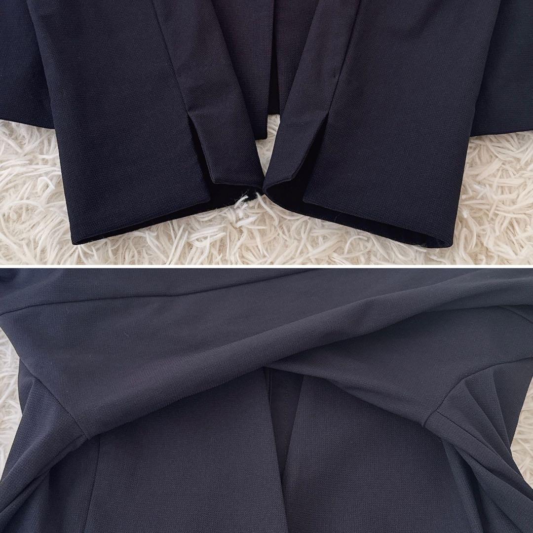 大きいサイズ13✨ケイミー ノーカラー スカートスーツ セットアップ 紺 伸縮性