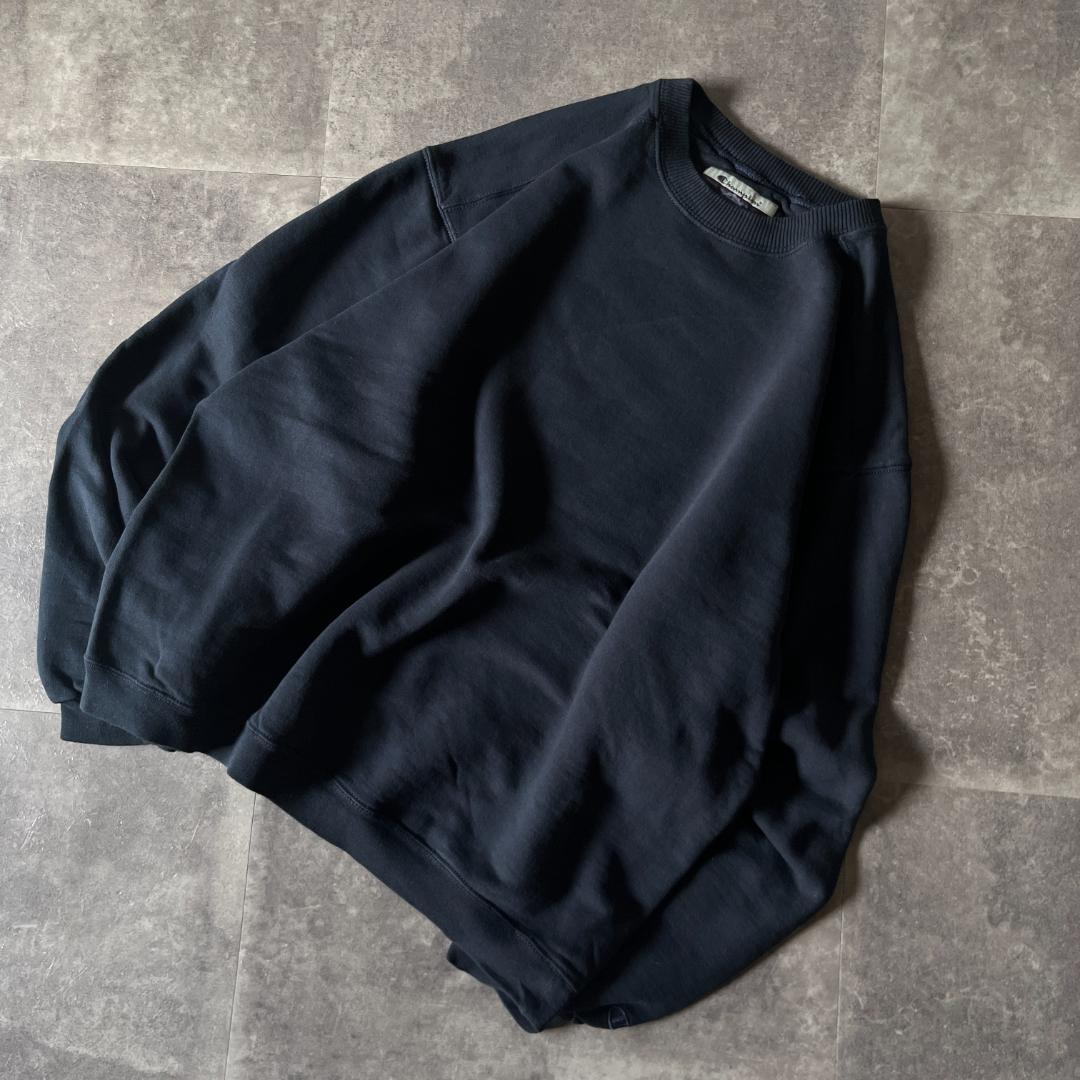 00s Champion 無地スウェット 刺繍ロゴ 黒 XL A442 目なし