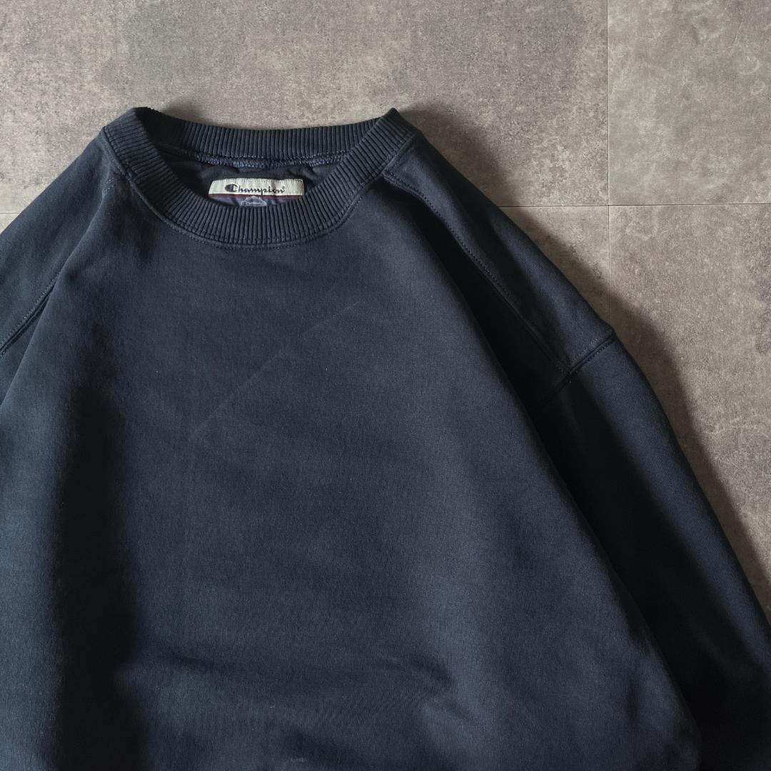 00s Champion 無地スウェット 刺繍ロゴ 黒 XL A442 目なし