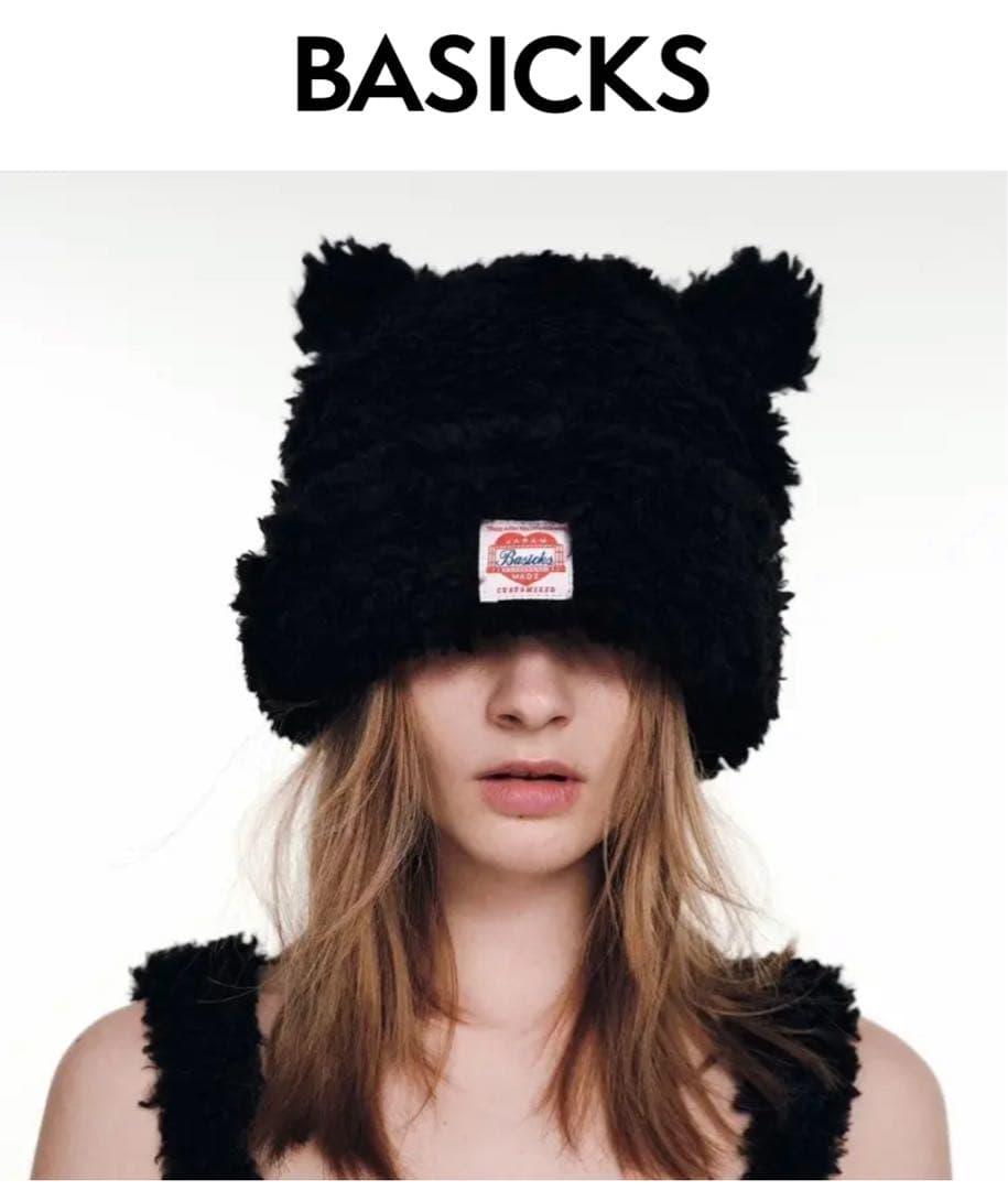 BASICKS クマ耳 ブラック ニット帽 ベアビーニー