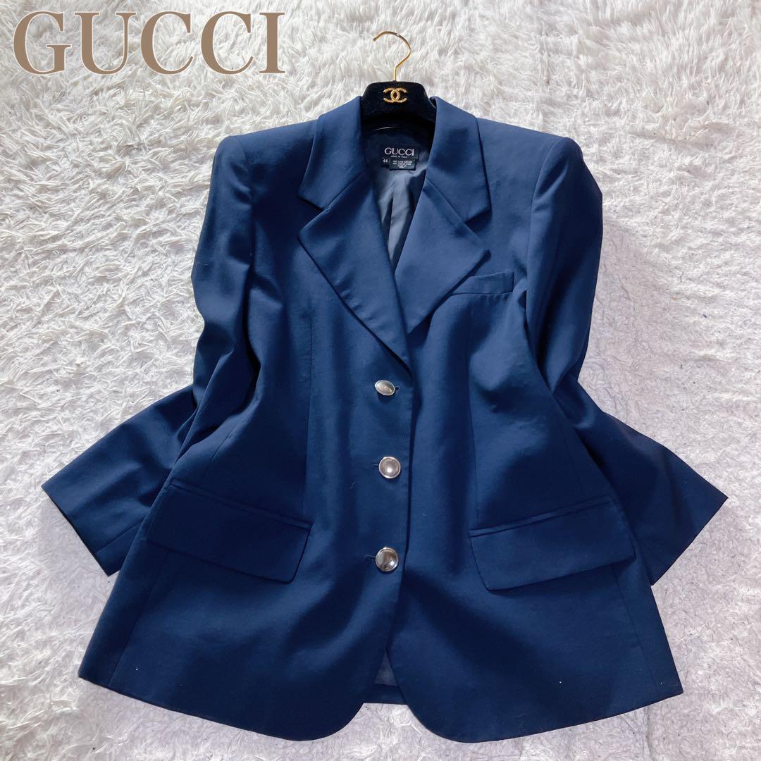 グッチ イタリア製 紺ブレ メリノウール100% テーラードジャケット ネイビー
