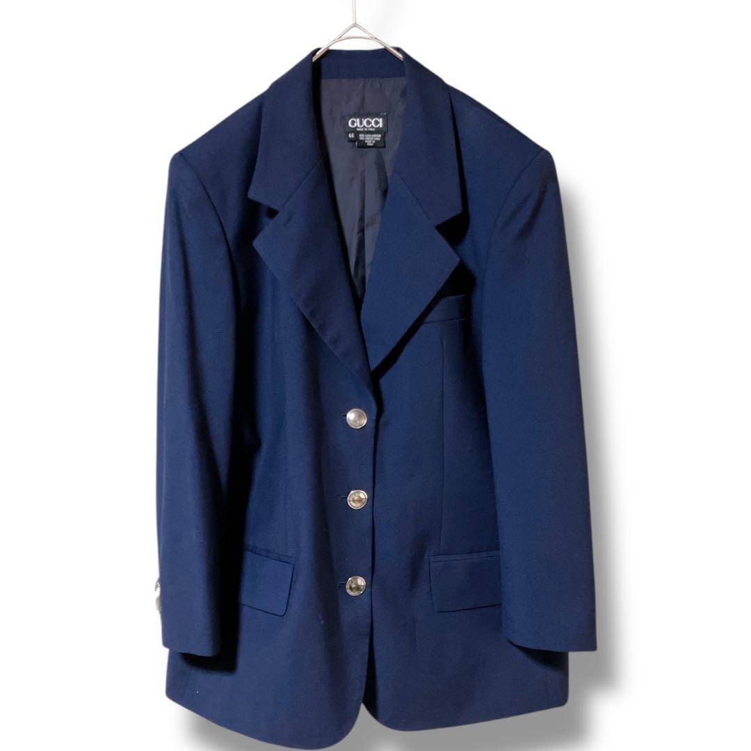 グッチ イタリア製 紺ブレ メリノウール100% テーラードジャケット ネイビー
