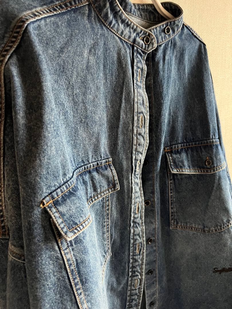 【新品】PUAL CE CINヴィンテージライクデニムバンドカラーシャツピュアル