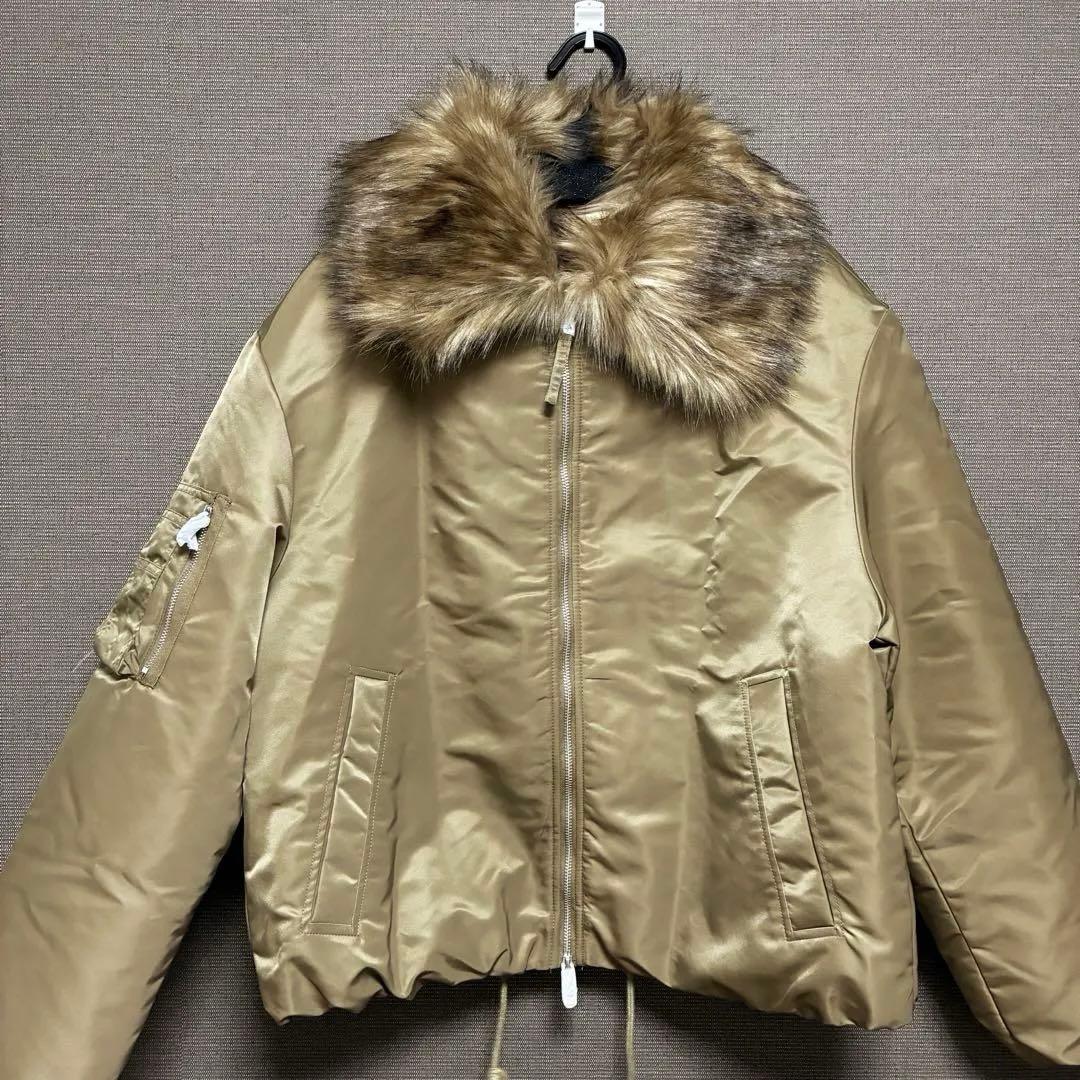 新品 ZARA フェイクファー襟 ジャケット M ブルゾンMA-1 アウター