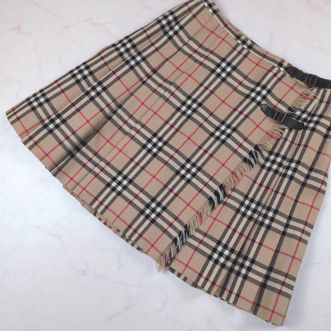 【美品✨】バーバリーブルーレーベル ミニスカート ノバチェック ベルト プリーツ
