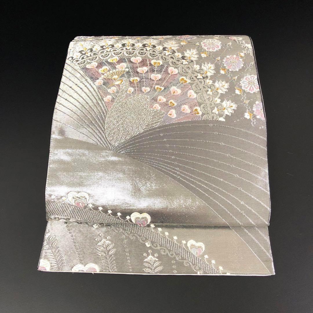 SO-406 袋帯 六通 正絹 銀箔 銀糸 金糸 孔雀 豪華