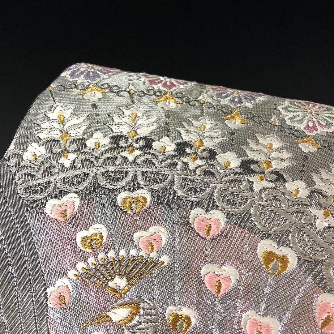 SO-406 袋帯 六通 正絹 銀箔 銀糸 金糸 孔雀 豪華