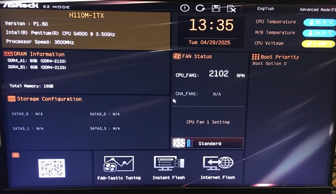 Mini-ITX 自作PC ストレージなし・OSなし
