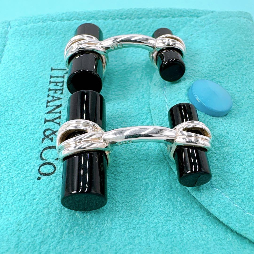 極美品レア オールドティファニー コラムバー カフス シルバー925 オニキス