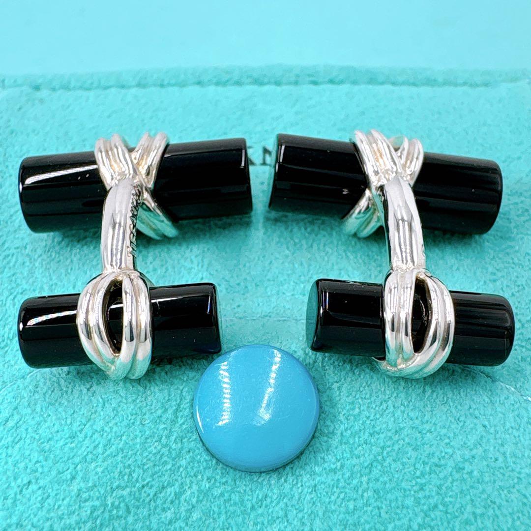 極美品レア オールドティファニー コラムバー カフス シルバー925 オニキス