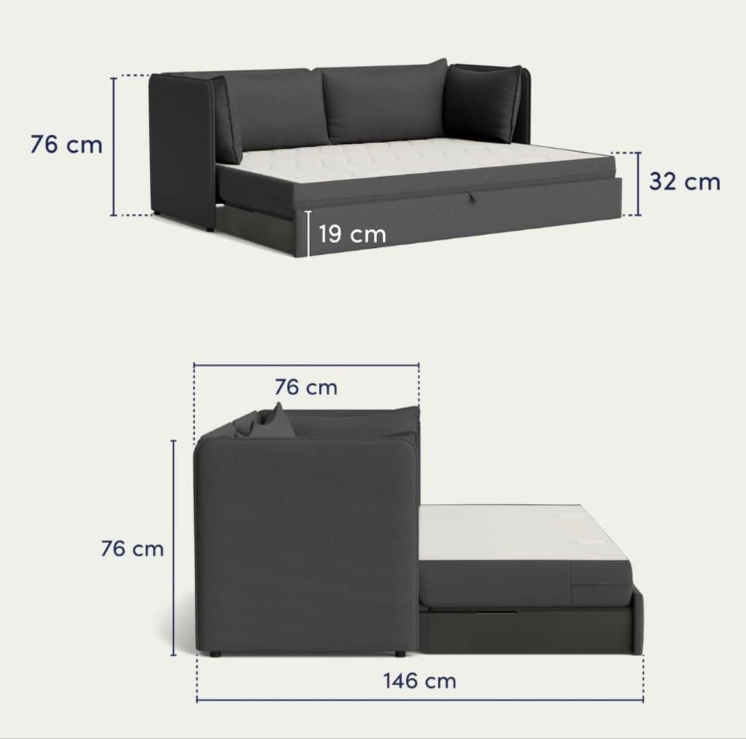 コアラソファーベッド BOXY ダークグレー 3人掛け