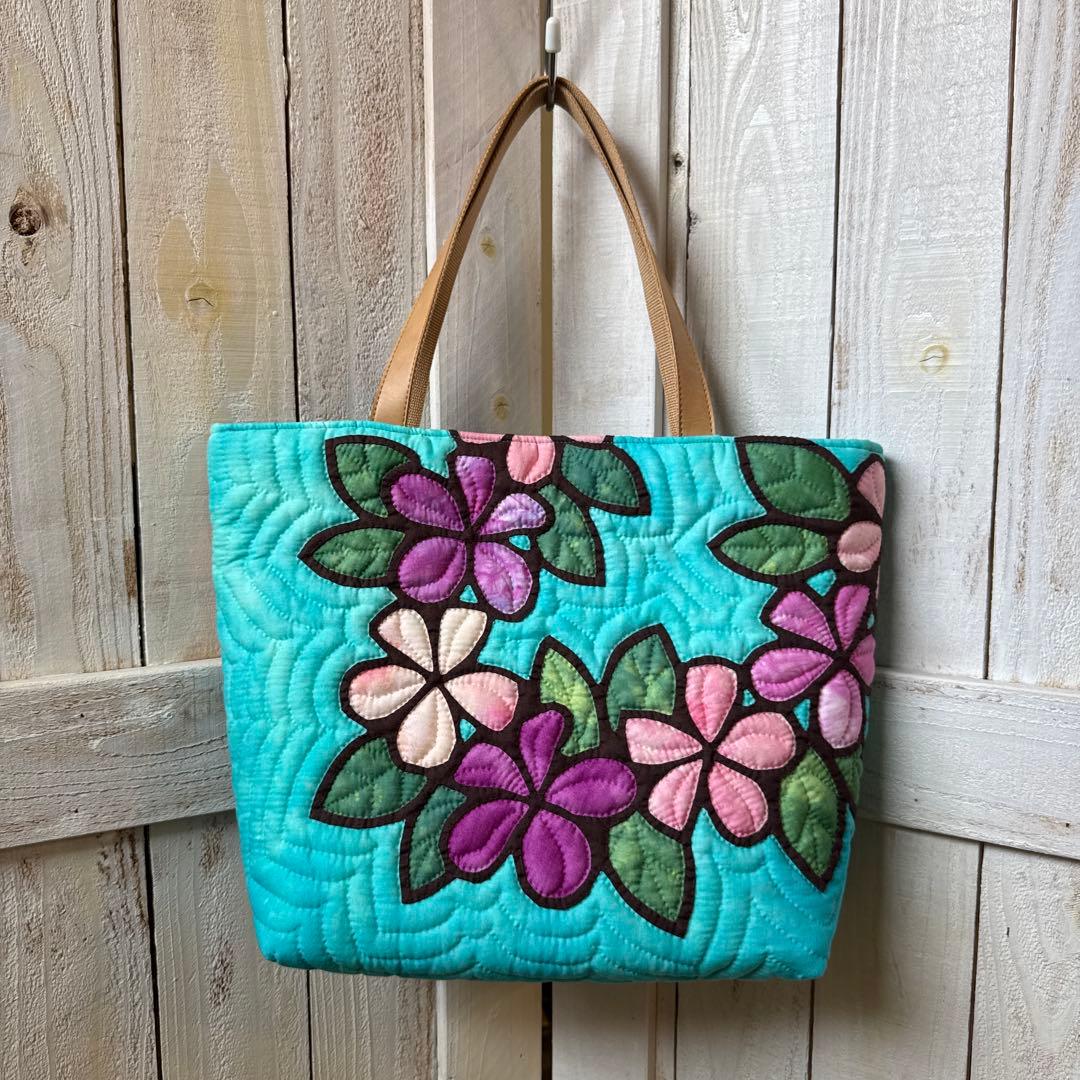 ハワイアンキルト♪ハンドメイドバッグ♪プルメリア