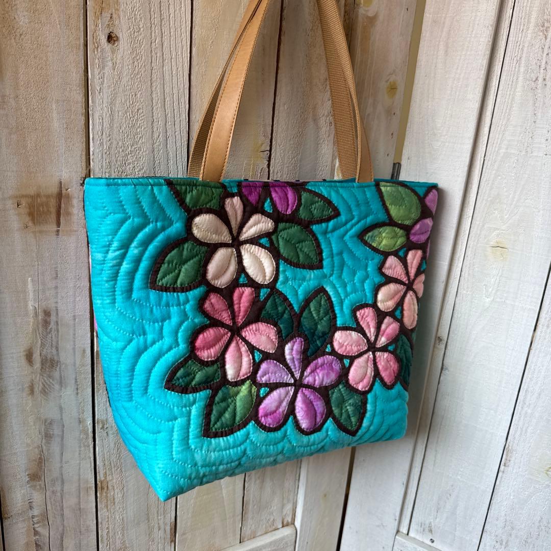 ハワイアンキルト♪ハンドメイドバッグ♪プルメリア