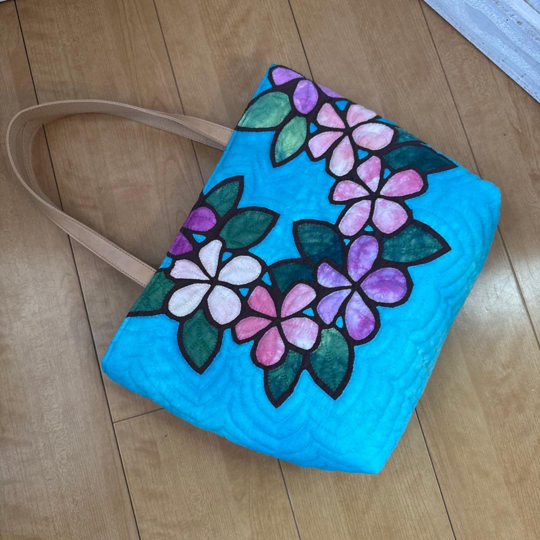 ハワイアンキルト♪ハンドメイドバッグ♪プルメリア