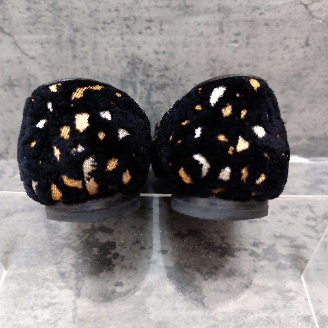 フェラガモ ヴァラ フラットシューズ 23.5〜24 黒 金 ラメ 裏張り済 冬