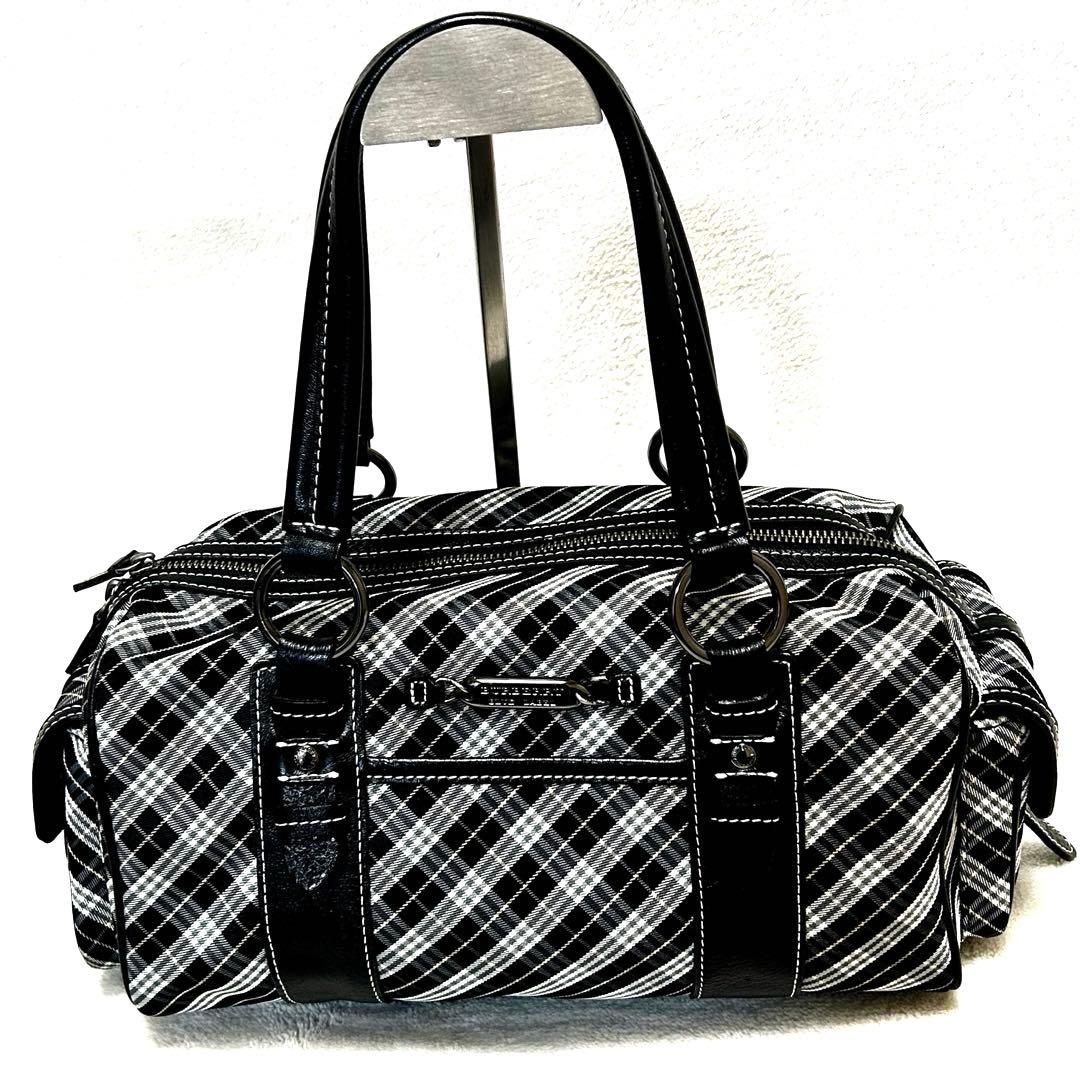 【極美品】バーバリーブルーレーベル　ミニボストンバッグ　マイクロチェック　黒