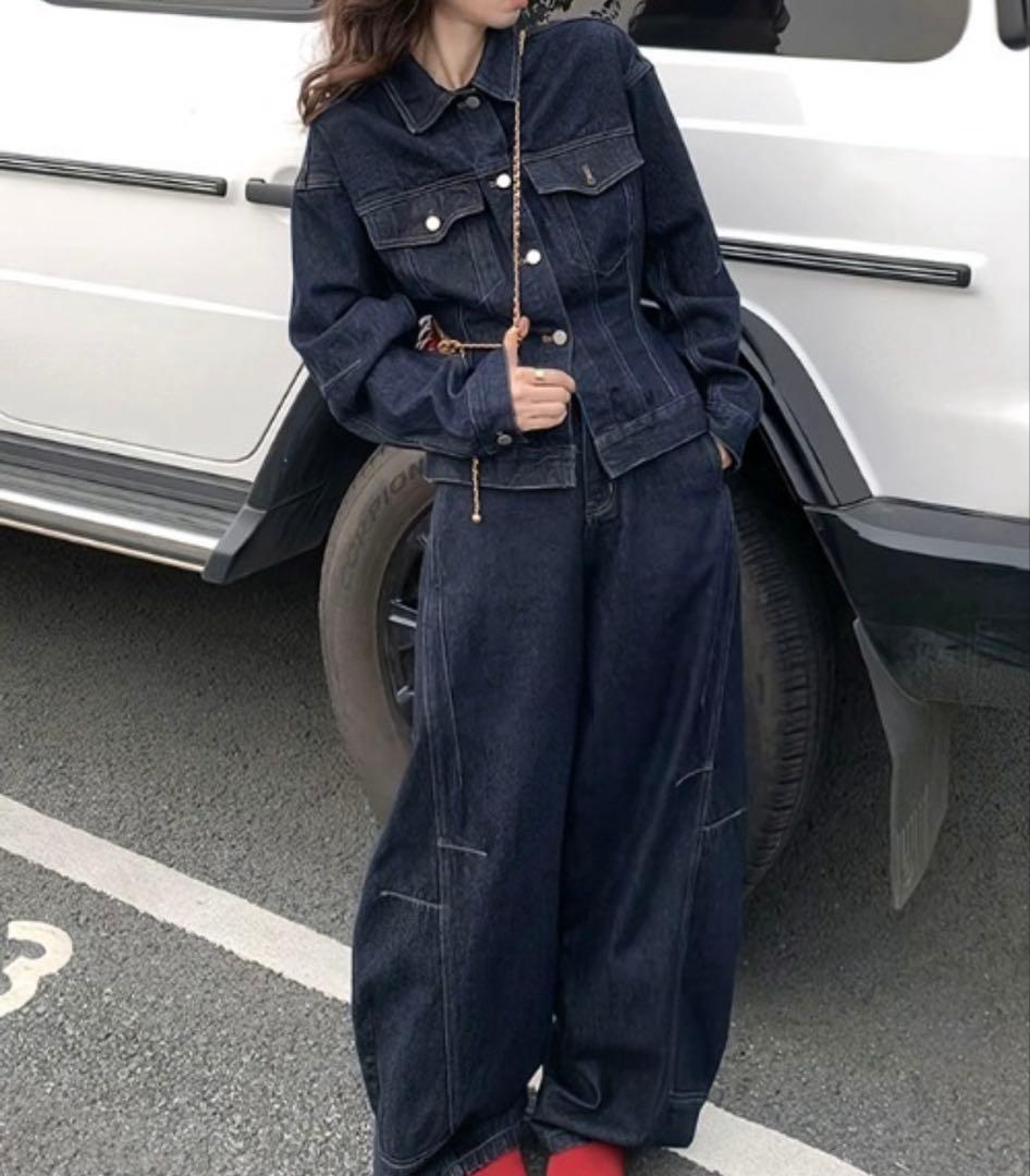 FAVORITO シングルブレストポケット付きデニム2点セットアップ