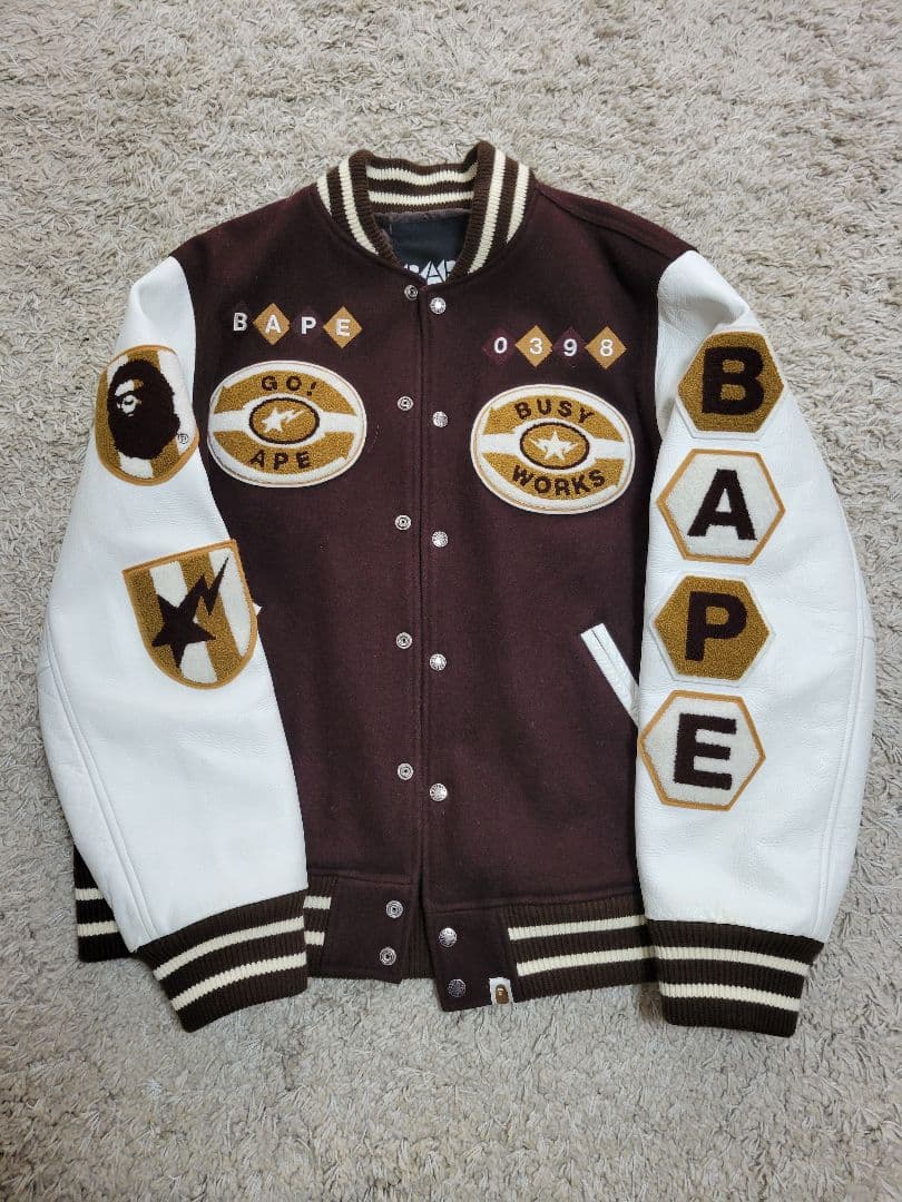 BAPE スタジャン XL ブラウン/ホワイト