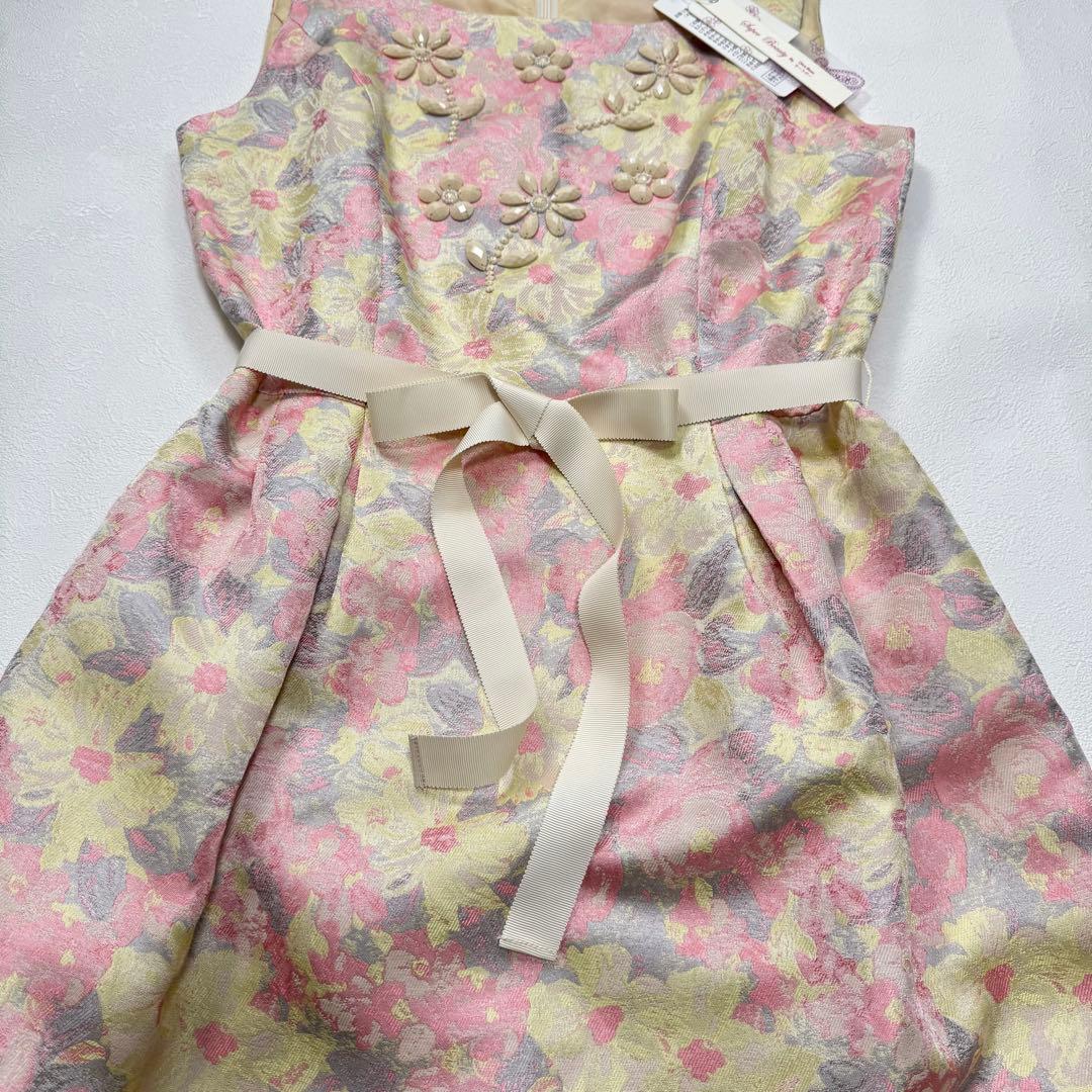 Super Beauty 花柄 ジャガード ドレス ワンピース ベルトリボン