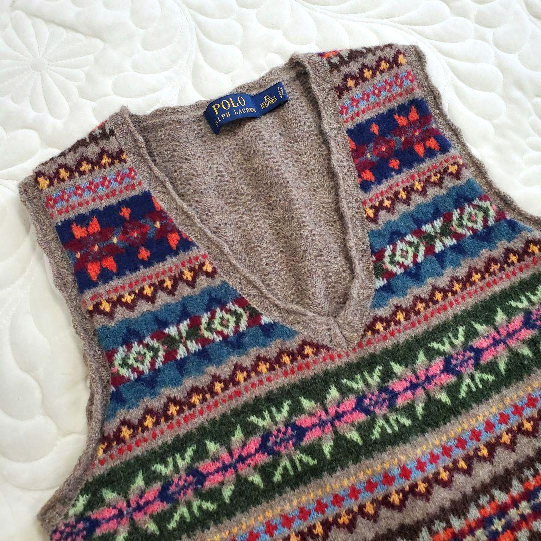 ポロラルフローレン ウールニットベスト Vネック フェアアイル柄