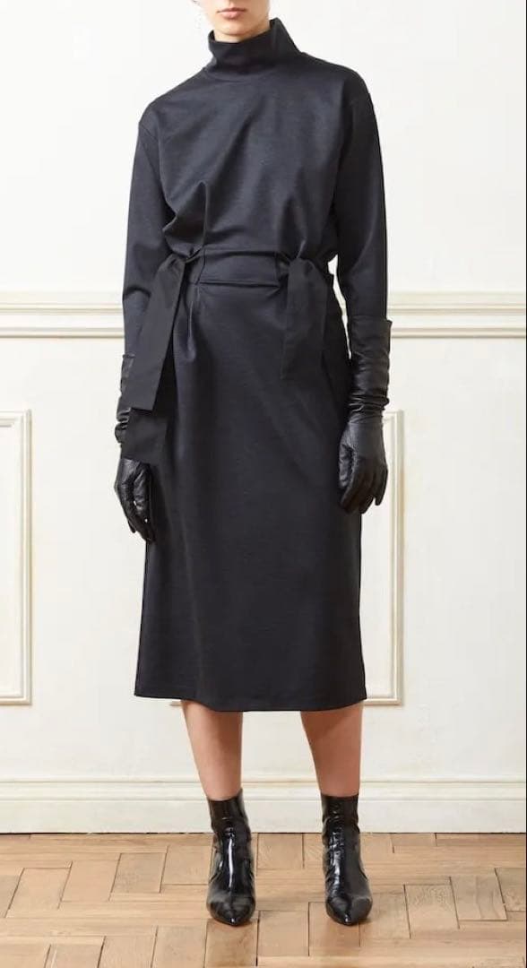 POSTELEGANT/ハイネックリボンワンピース/size38/グレー