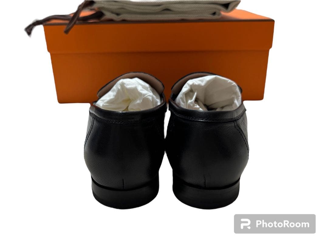 37.5 エルメス　 革靴　ローファー モカシンパリ　黒　ノアール