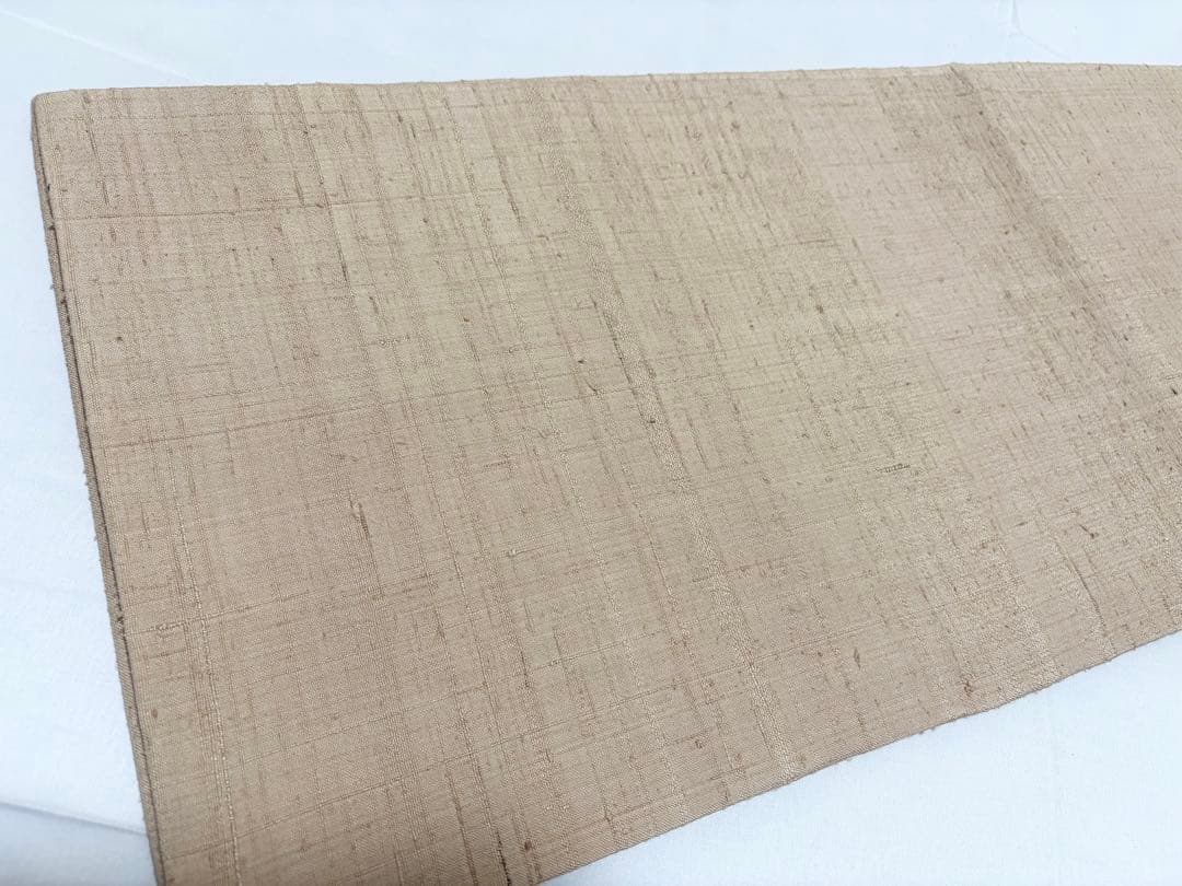 B5 蝶に花模様 絞り 薄茶色系 紬 正絹 太鼓柄 開き名古屋帯 シャレ帯