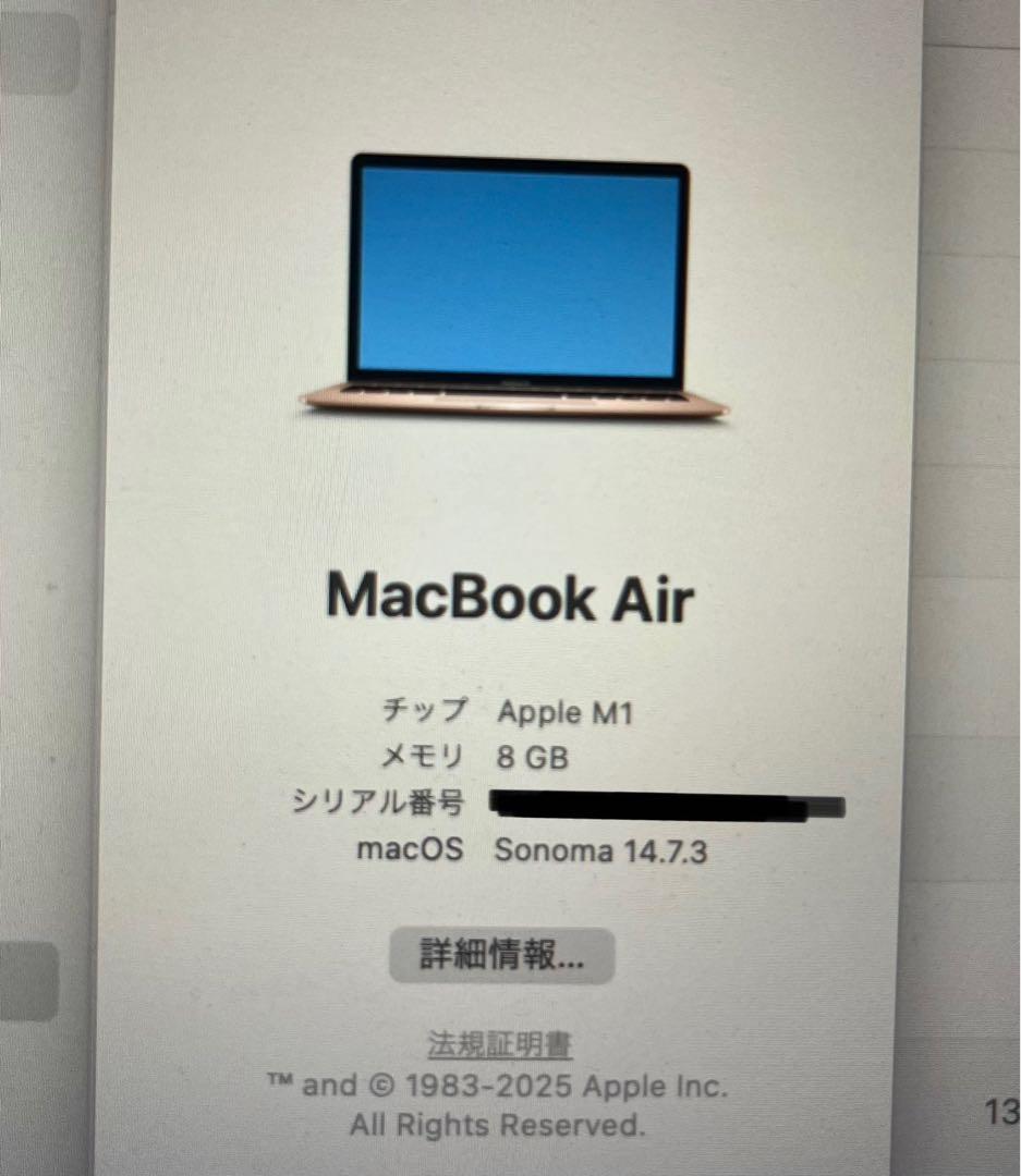 MacBook Air M1 (2020) 256GB メモリ8GB