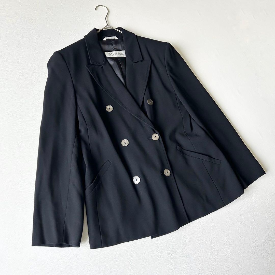 3026yマックスマーラ 白タグダブルブレザーテーラードジャケット 紺 M
