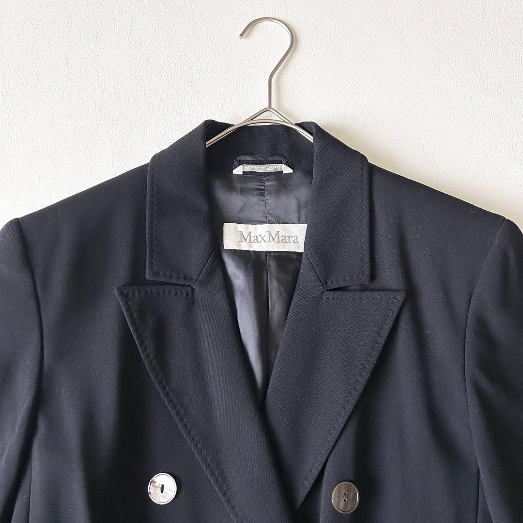 3026yマックスマーラ 白タグダブルブレザーテーラードジャケット 紺 M