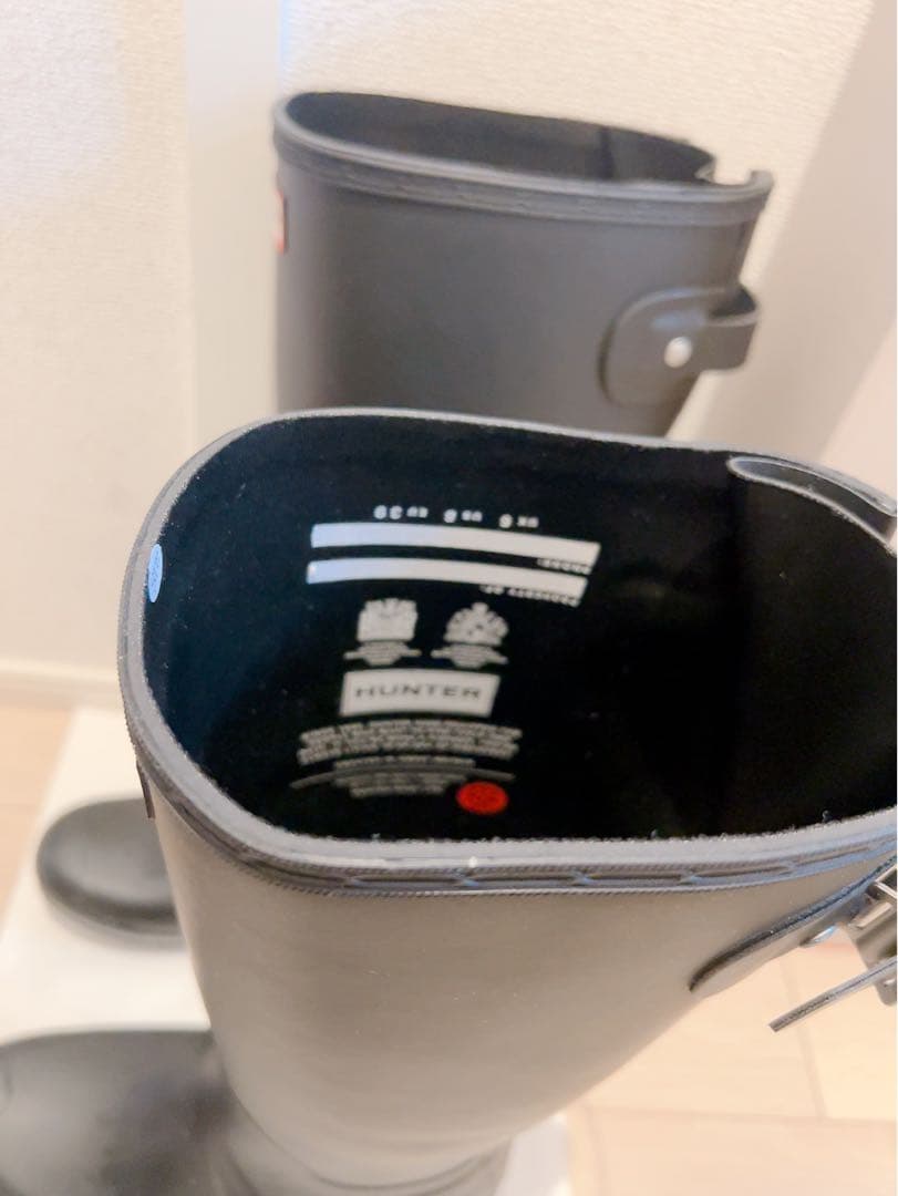 美品 HUNTER レインブーツ ブラック バックストラップ付き