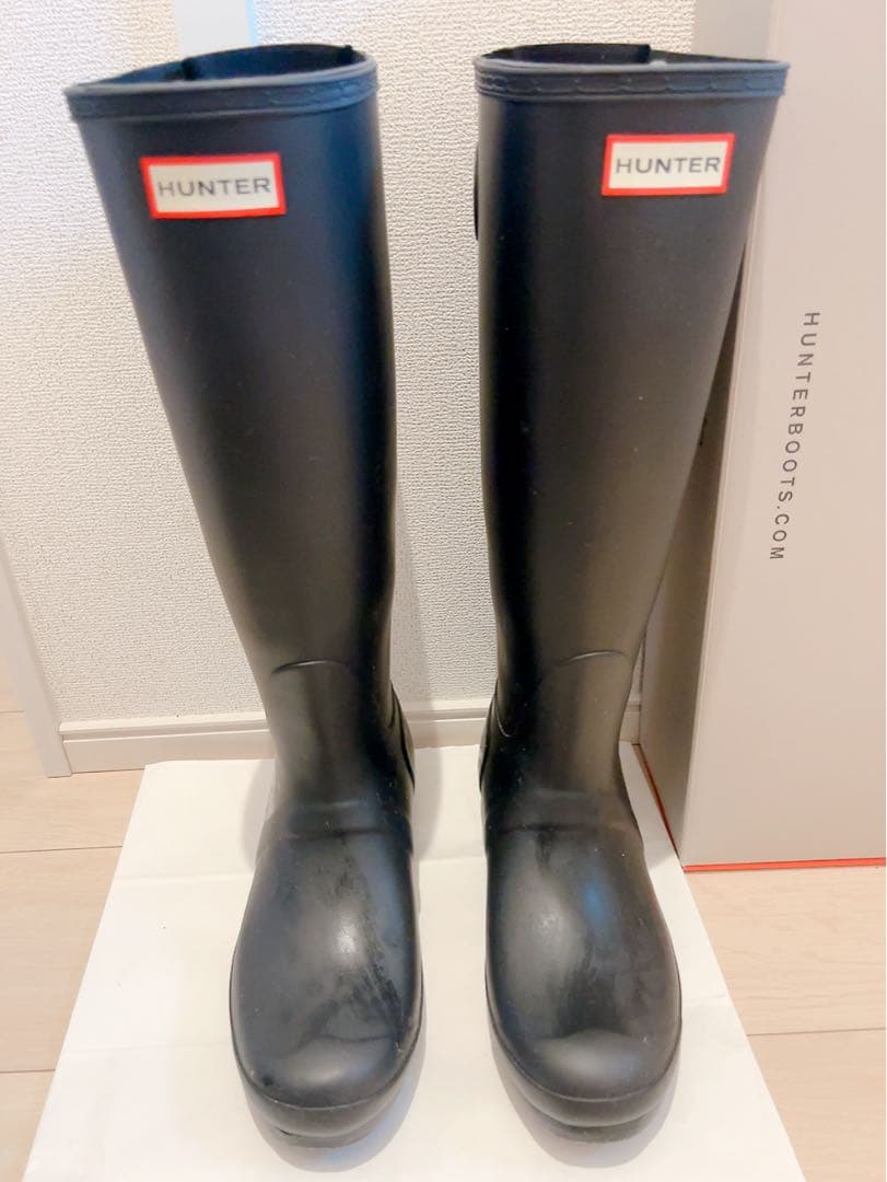 美品 HUNTER レインブーツ ブラック バックストラップ付き