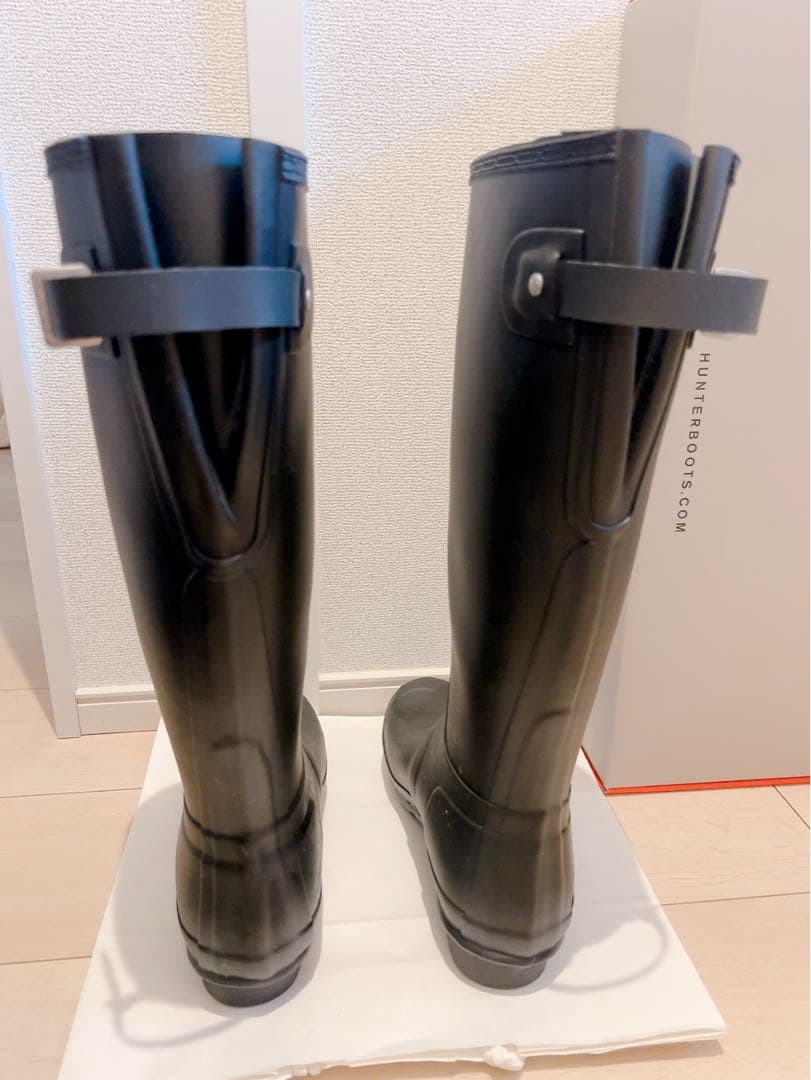 美品 HUNTER レインブーツ ブラック バックストラップ付き