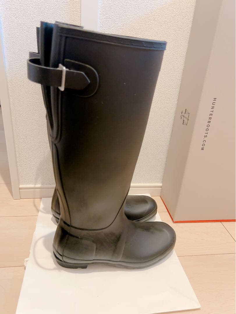 美品 HUNTER レインブーツ ブラック バックストラップ付き