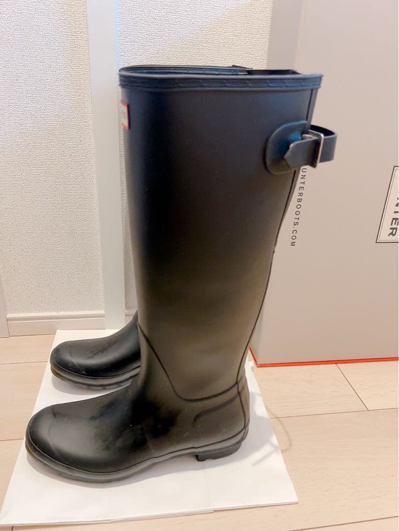 美品 HUNTER レインブーツ ブラック バックストラップ付き
