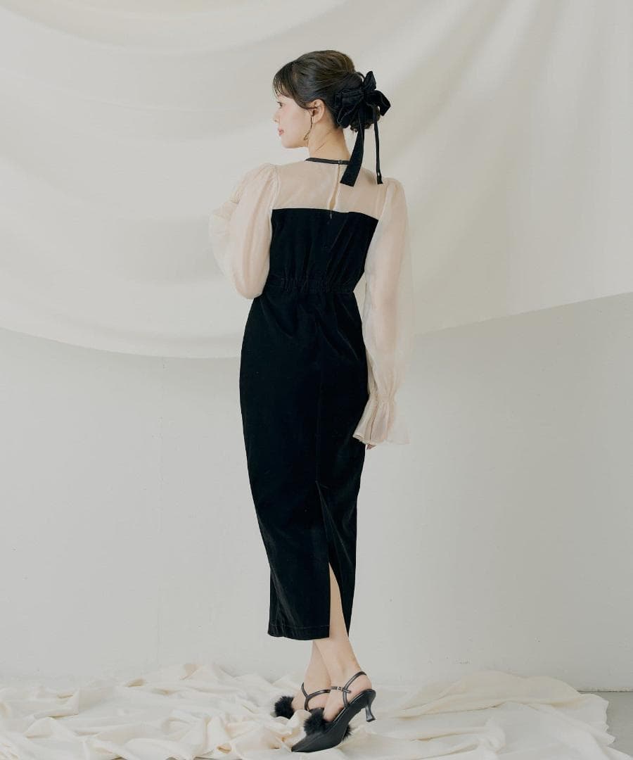 M オケージョン 配色シアーリボンベロアワンピース SALON by Chico