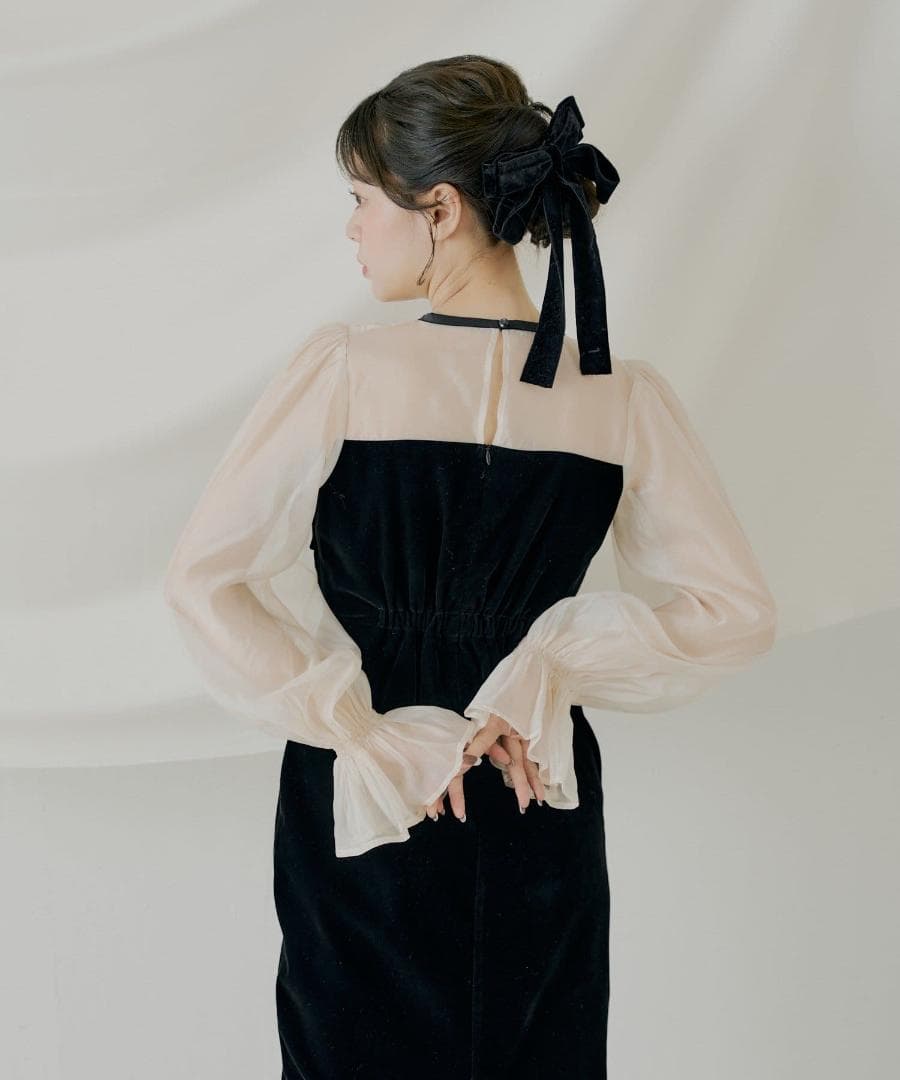 M オケージョン 配色シアーリボンベロアワンピース SALON by Chico