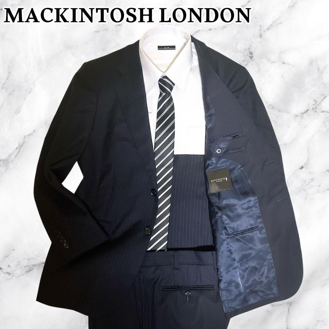 極美品☆マッキントッシュロンドン☆スーツセットアップ☆ストライプ柄☆ネイビー☆L