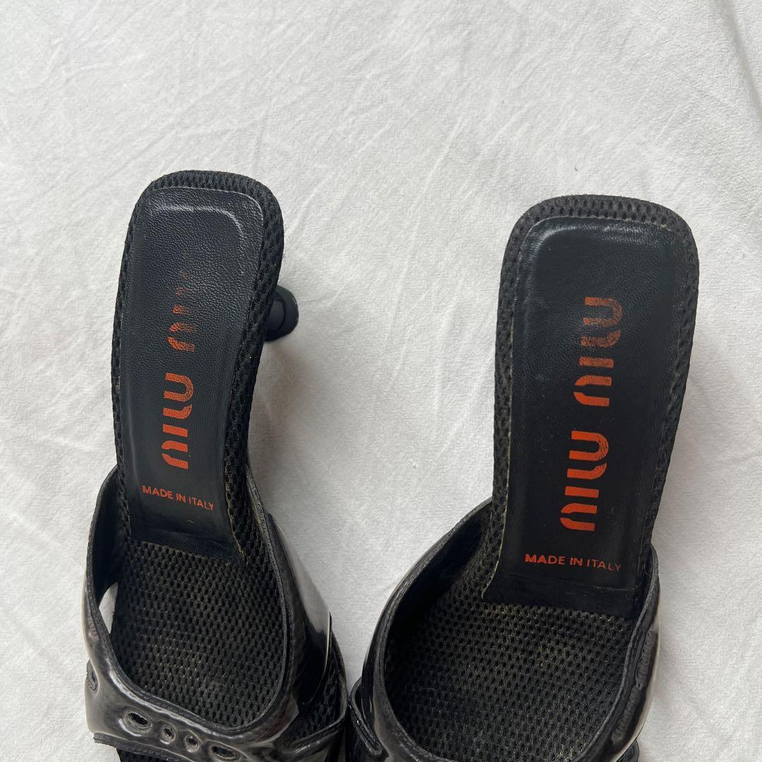 靴 Archive miu miu mesh patent mules black