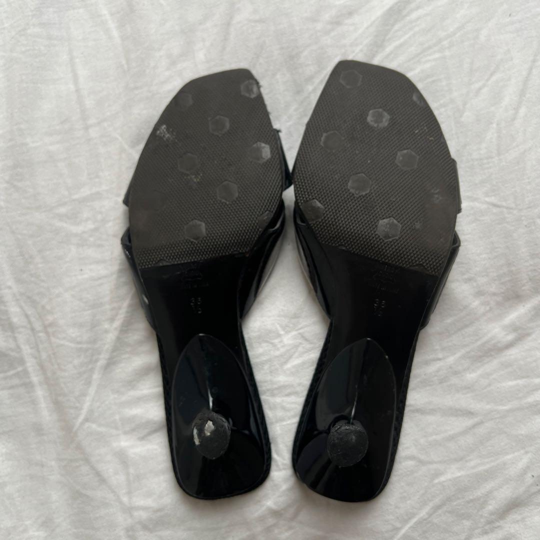 靴 Archive miu miu mesh patent mules black