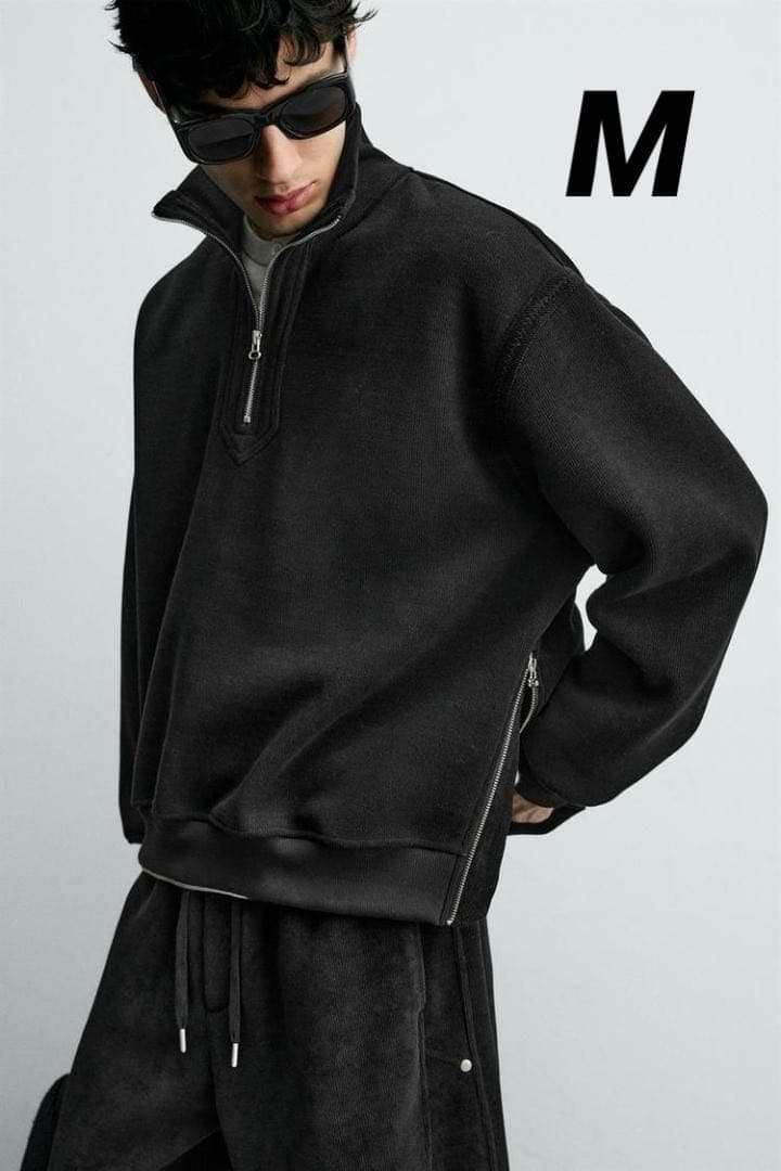 ZARA ザラ コーデュロイジップネック スウェットシャツ M