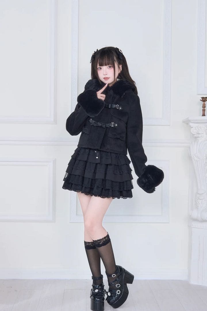 NoGenki ショートダッフルファーコート ブラック L ショートコート