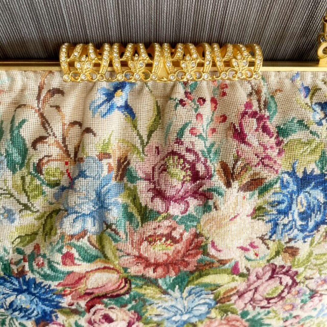 新品・プチポワン・久家道子・花柄刺繍・ゴブラン・パーティーバッグ・ハンドバック