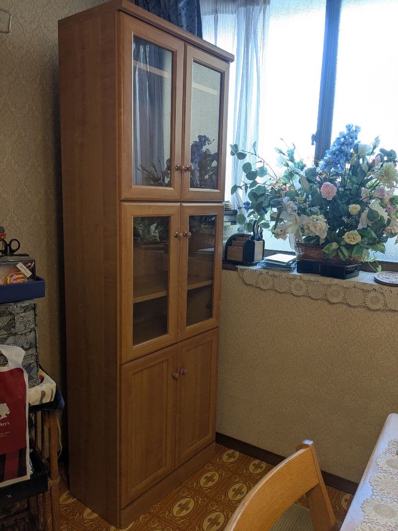 木製食器棚 ガラス扉付き 高180cm