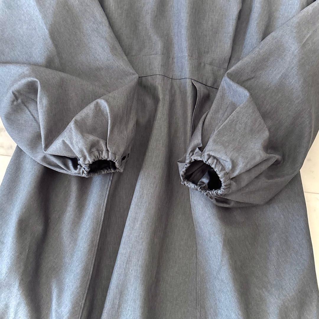 美品 ルフィル リモンタ ロング丈 Vネックワンピース グレー パフスリーブ S