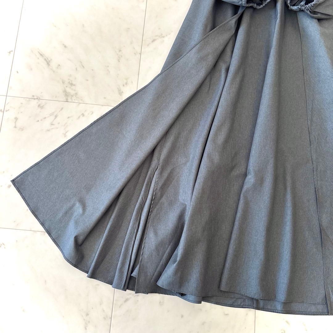美品 ルフィル リモンタ ロング丈 Vネックワンピース グレー パフスリーブ S