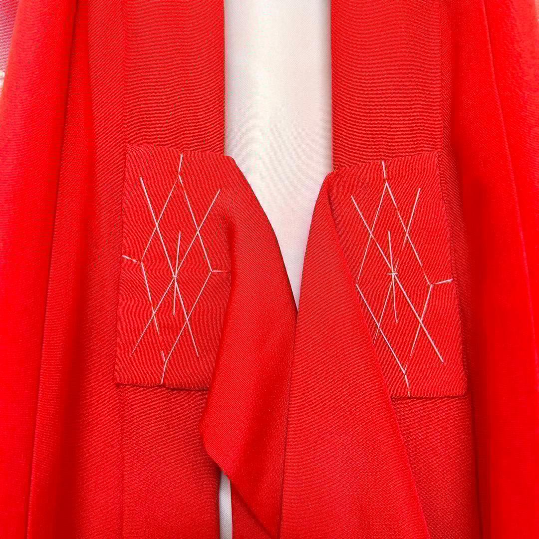 お宮参り　産着　祝着　赤　鼓　舞蝶　絞り柄　四季草花　女の子　襦袢付き